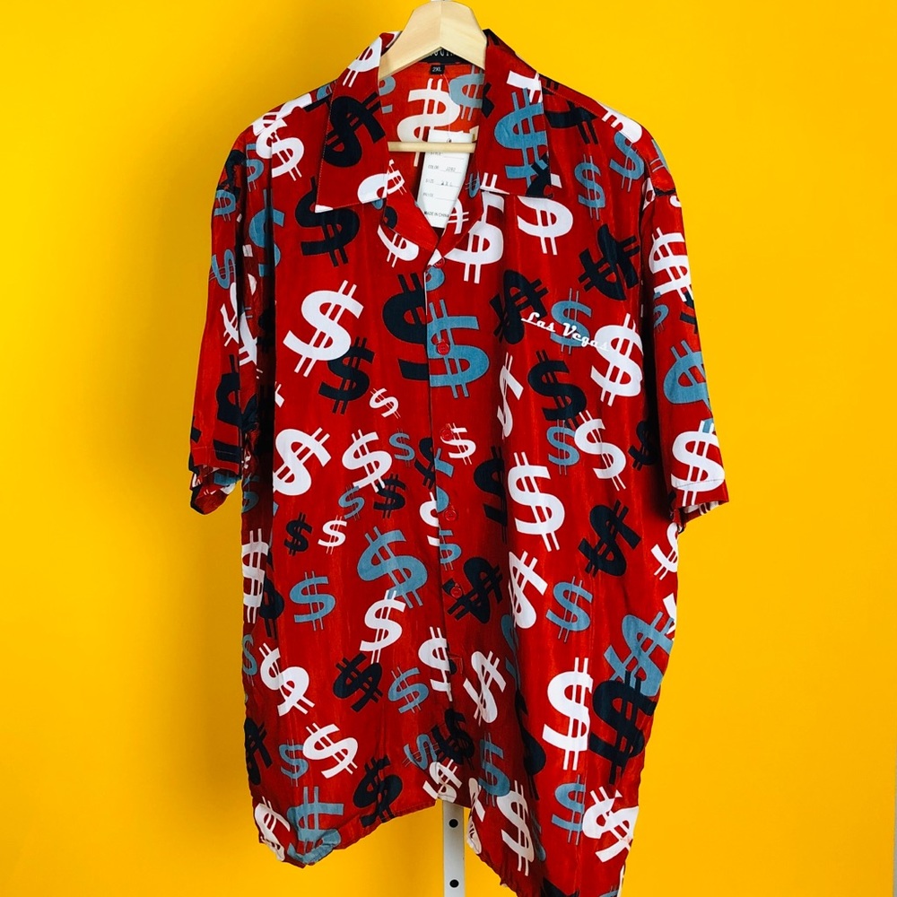 Las Vegas Hip Hop Dollar Sign $ Hawaiian Button Up